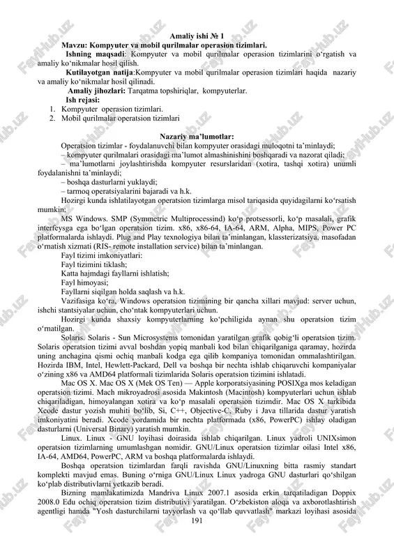 kompyuter va mobil qurilmalar operasion tizimlari — DOC