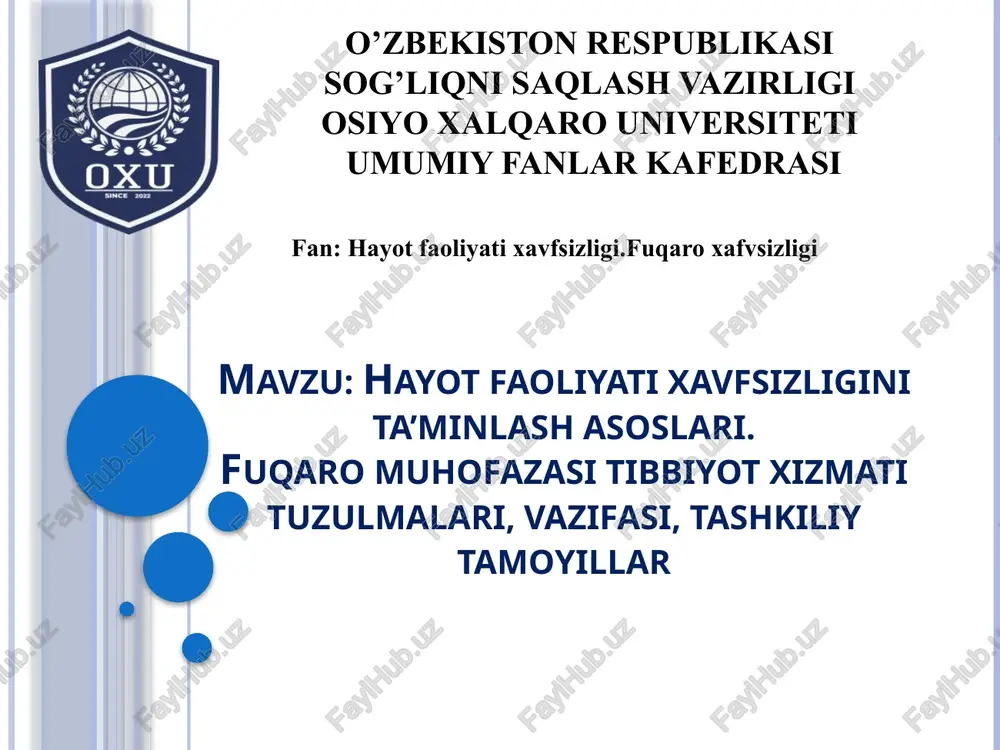 hayot faoliyati xavfsizligini ta’minlash asoslari — PPTX