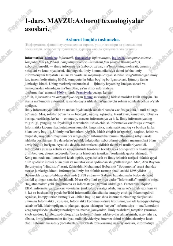 axborot texnologiyalar asoslari — DOCX