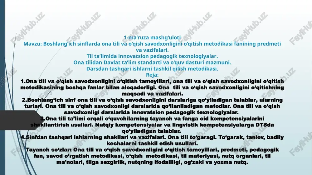 ona tili va o‘qish savodxonligini o‘qitish metodikasi — PPTX