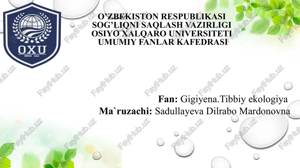tuproqning gigiyena va tibbiy ekologiyasi — PPTX
