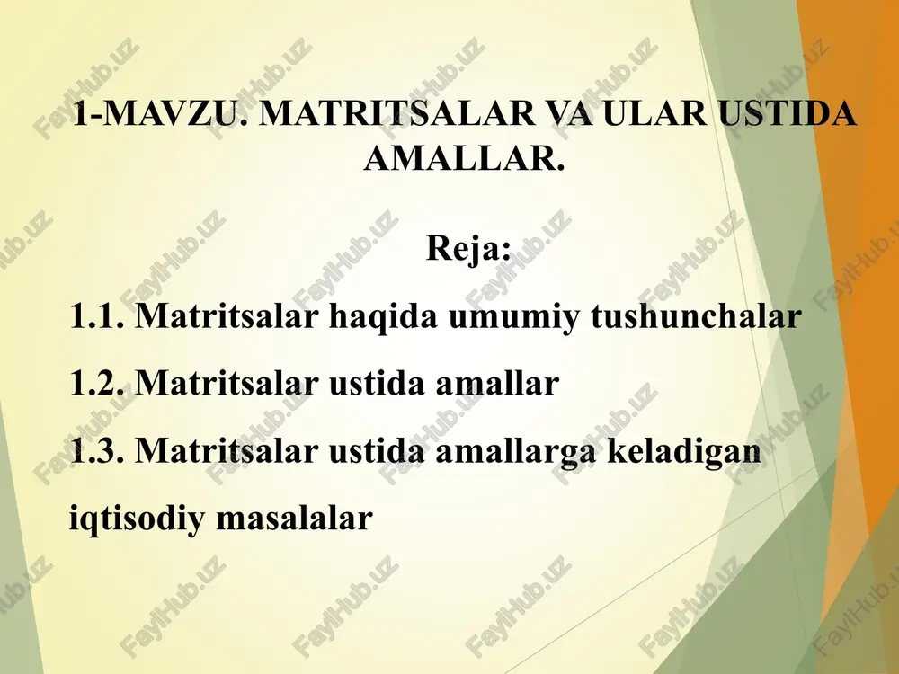matritsalar va ular ustida amallar — PPT