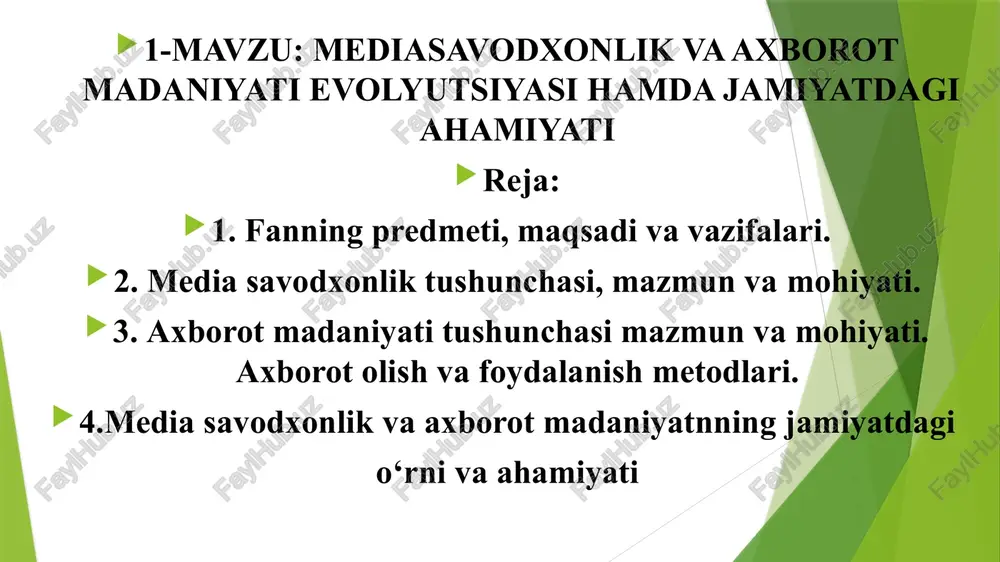 mediasavodxonlik va axborot madaniyati evolyutsiyasi hamda jamiyatdagi ahamiyati — PPTX