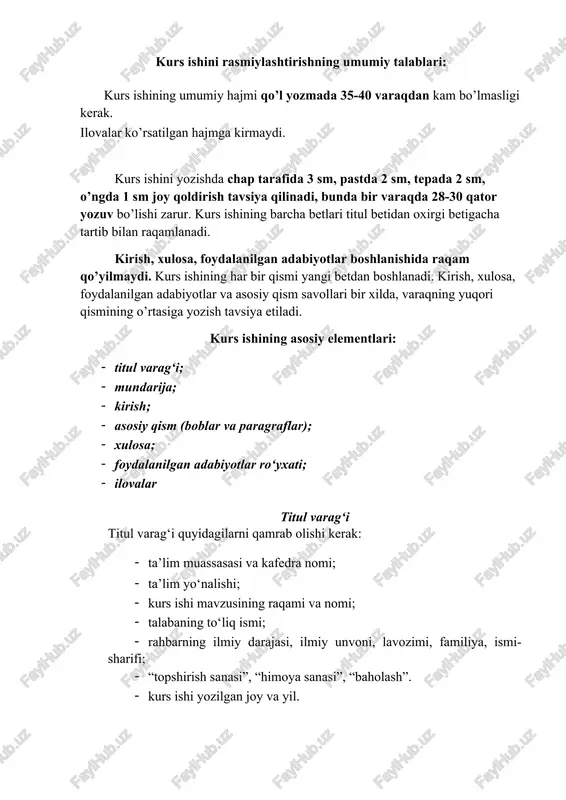 kurs ishini rasmiylashtirishning umumiy talablari — DOCX