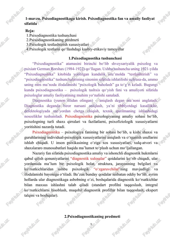 psixodiagnostika — DOCX