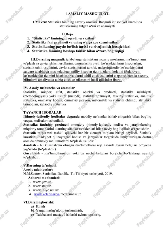 statistika fanining nazariy asoslari — DOCX