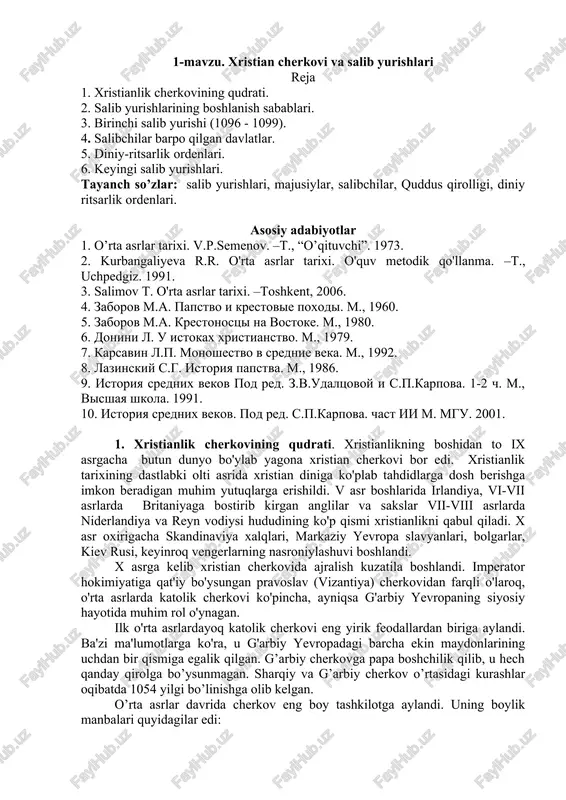 xristian cherkovi va salib yurishlari — DOCX
