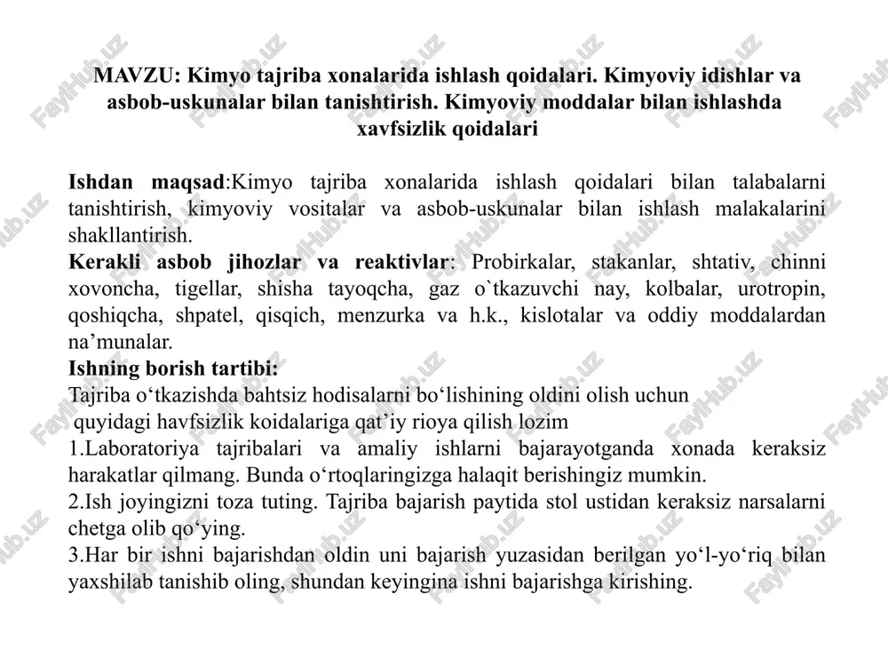 kimyotajribaxonalarida ishlash qoidalari — PPTX