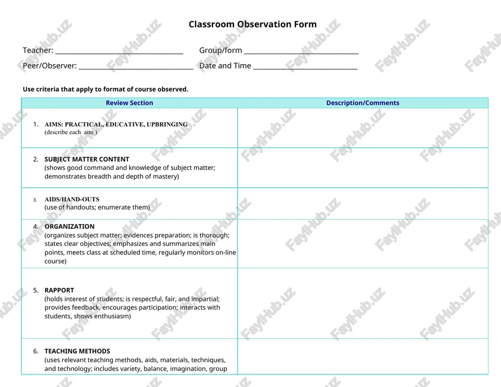 classroom observation form — DOC