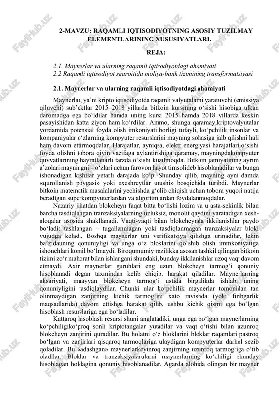 maynerlar va ularning raqamli iqtisodiyotdagi ahamiyati — DOCX