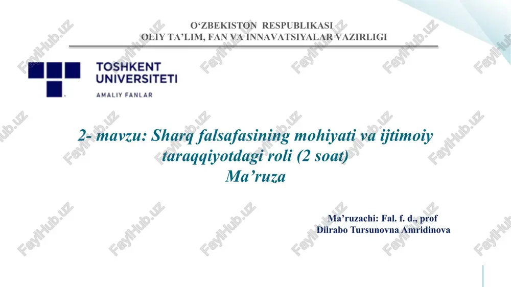 sharqfalsafasining mohiyati va ijtimoiy taraqqiyotdagi roli — PPTX