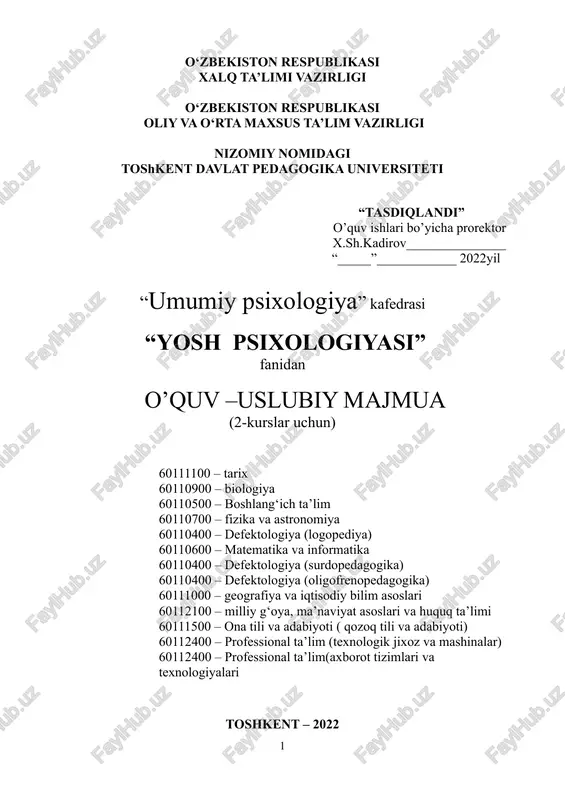 yosh psixologiyasi — DOC
