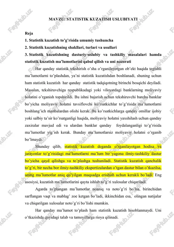 statistik kuzatish uslubiyati — DOCX