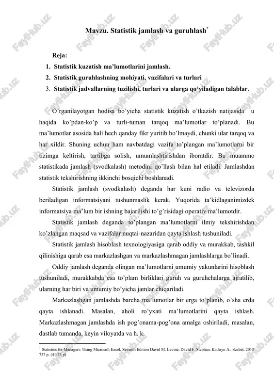 statistik jamlash va guruhlash — DOC