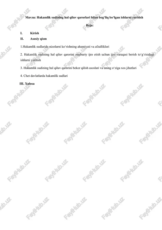 hakamlik sudlarining hal qilish — DOCX