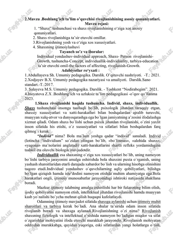 boshlang’ich ta’lim o’quvchisi rivojlanishining asosiy qonuniyatlari — DOCX