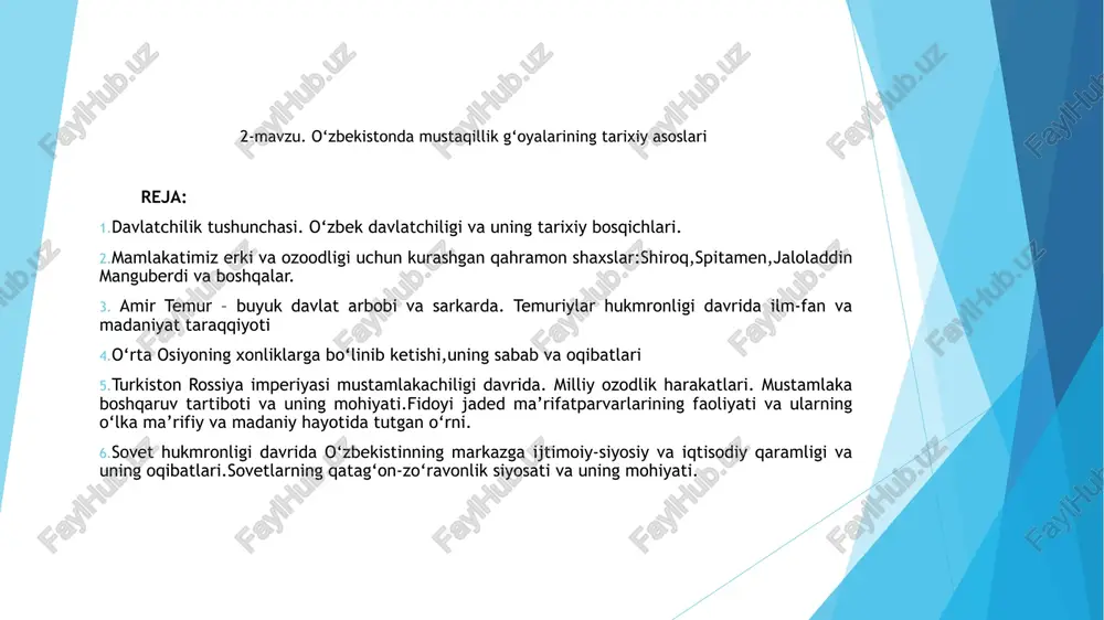 o‘zbekistonda mustaqillik g‘oyalarining tarixiy asoslari — PPT