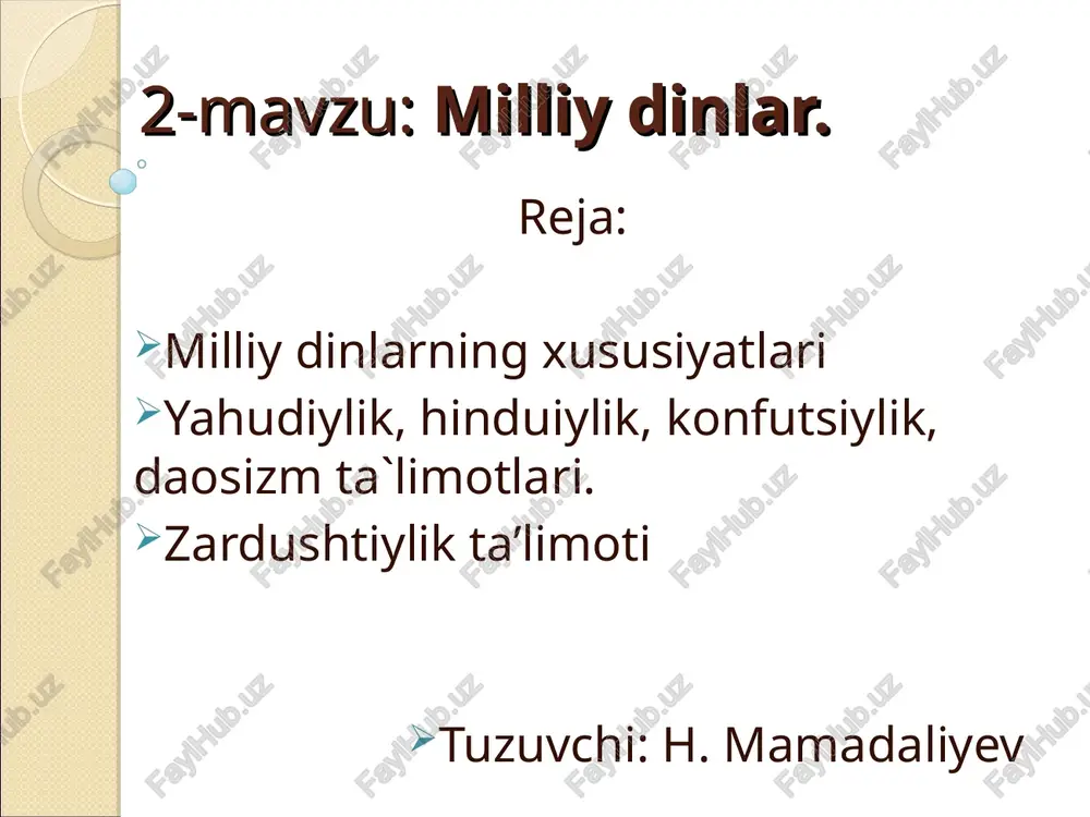 milliy dinlar — PPT