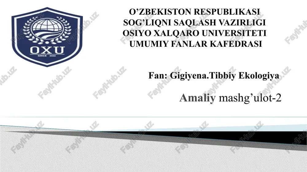 shaxsiy ovqatlanishning adekvatligini o'rganish — PPTX