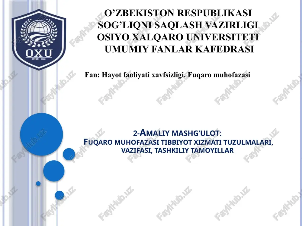 fuqaro muhofazasi tibbiyot xizmati tuzulmalari — PPTX