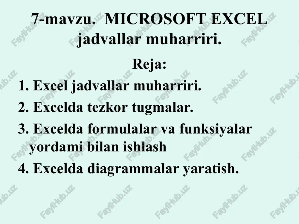 microsoft excel jadvallar muharriri — PPT