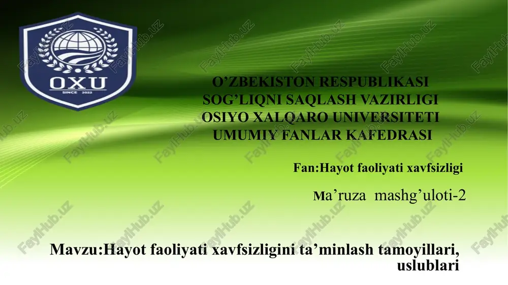hayot faoliyati xavfsizligima’ruzamashg’uloti-2 — PPTX