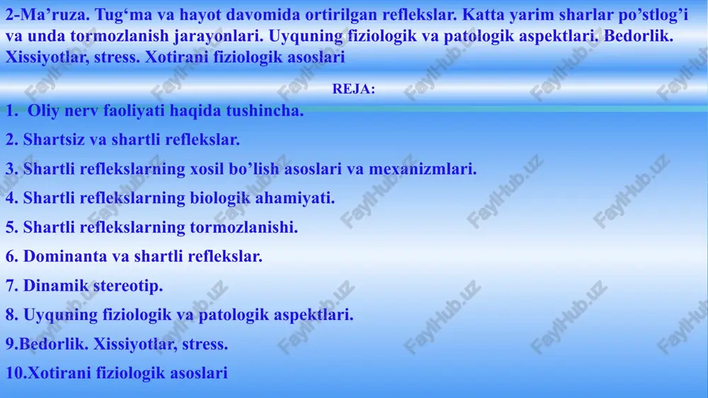tug‘mavahayot davomida ortirilgan reflekslar — PPTX
