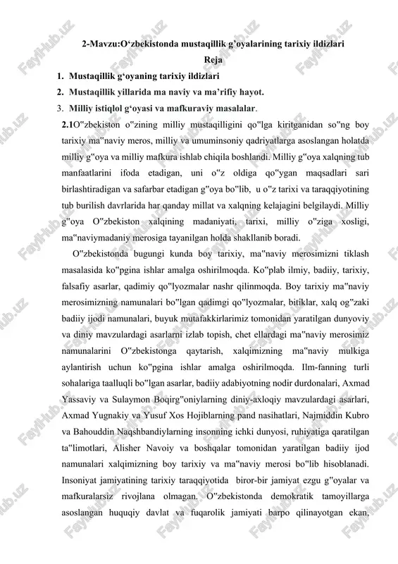 o‘zbekistonda mustaqillik g’oyalarining tarixiy ildizlari — DOCX