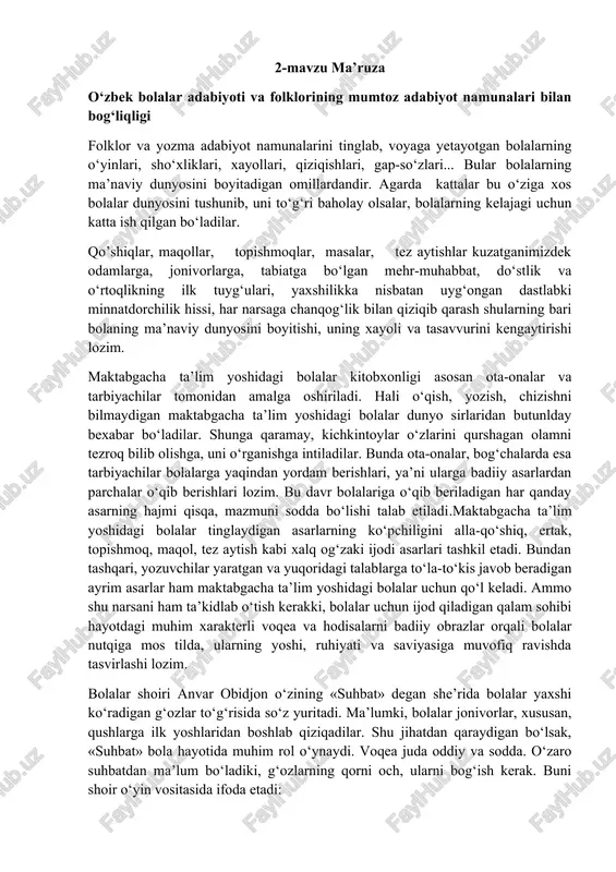 o‘zbek bolalar adabiyoti va folklori — DOCX