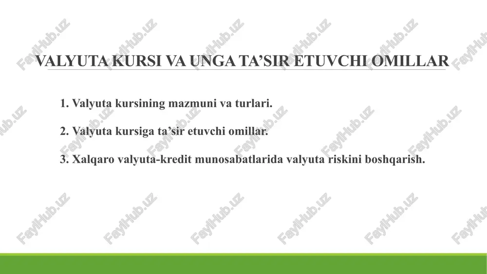 valyuta kursi va ung'a ta'sir etuvchi omillar — PPTX