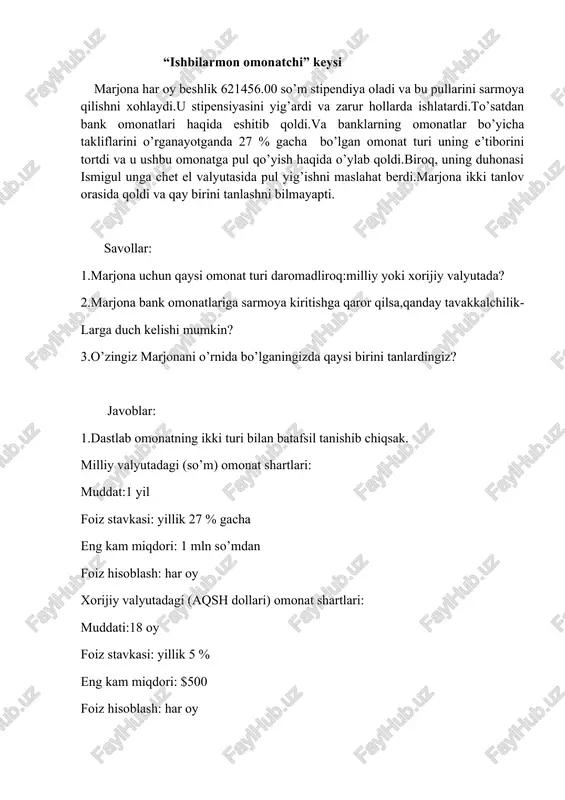 "ishbilarmon omonatchi keysi" — DOCX