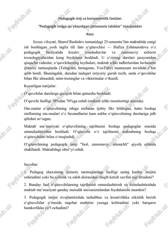pedagogik imij va kompetentlik fanidan — DOCX