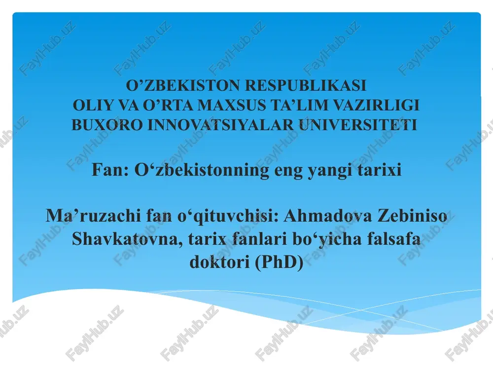 o‘zbekistonning eng yangi tarixi — PPTX