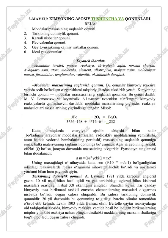 kimyoning asosiy tushuncha va qonunlari — DOC