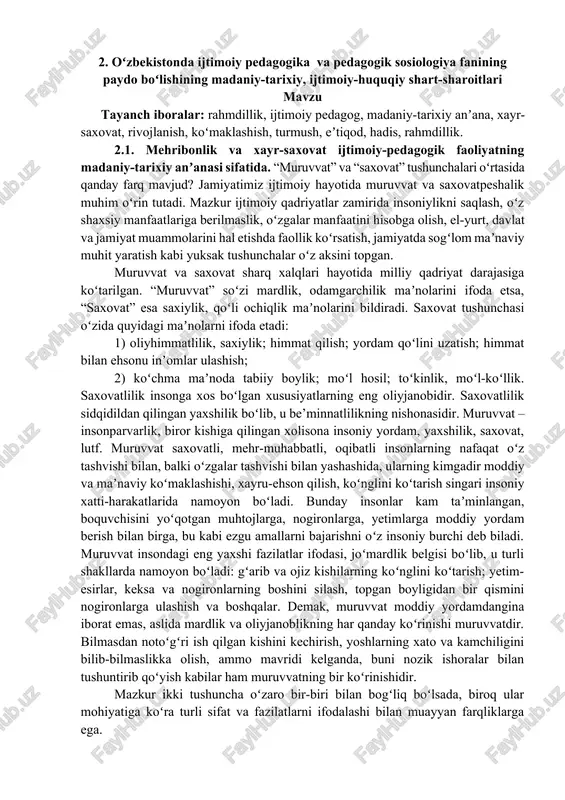 mehribonlik va xayr-saxovat — DOCX