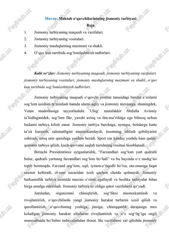 jismoniy tarbiyaning maqsadi va vazifalari — DOCX
