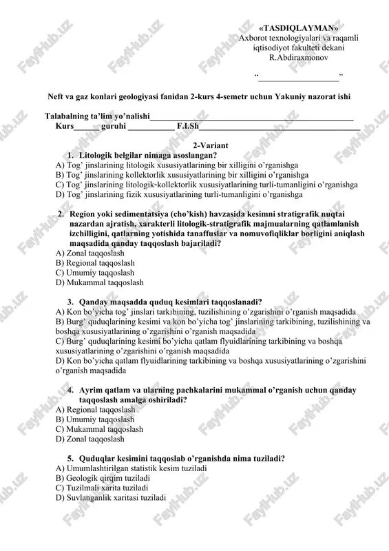 neft va gaz konlari geologiyasi — DOCX