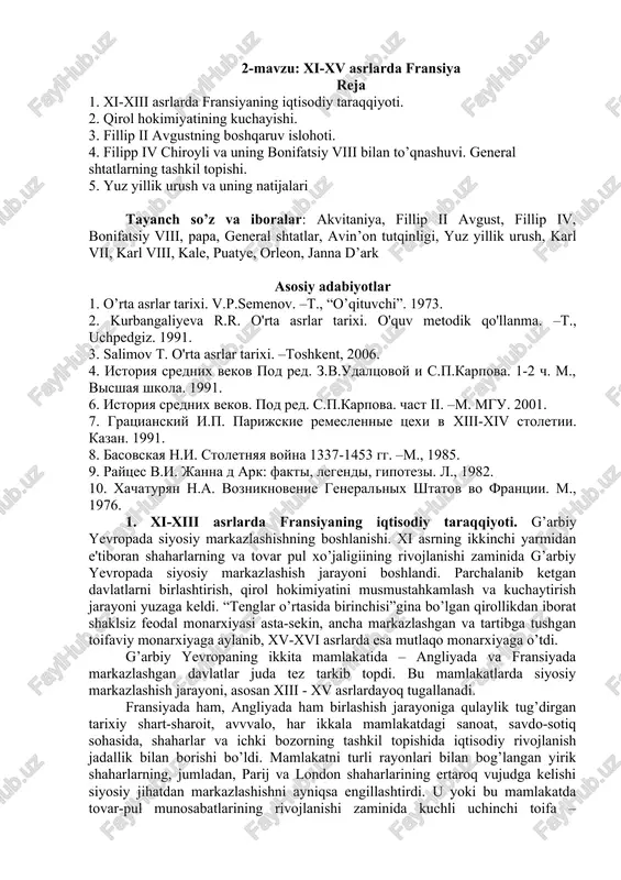 xi-xv asrlarda fransiya — DOCX