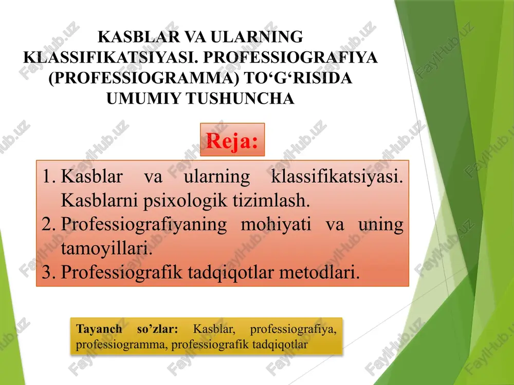 kasblar va ularning klassifikatsiyasi — PPTX