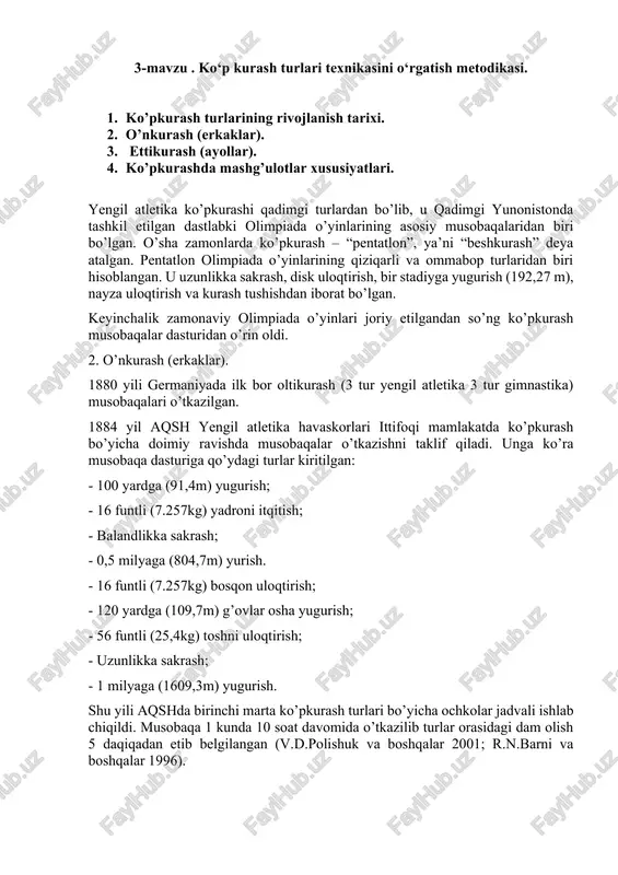 ko‘p kurash turlari texnikasini o‘rgatish metodikasi — DOCX