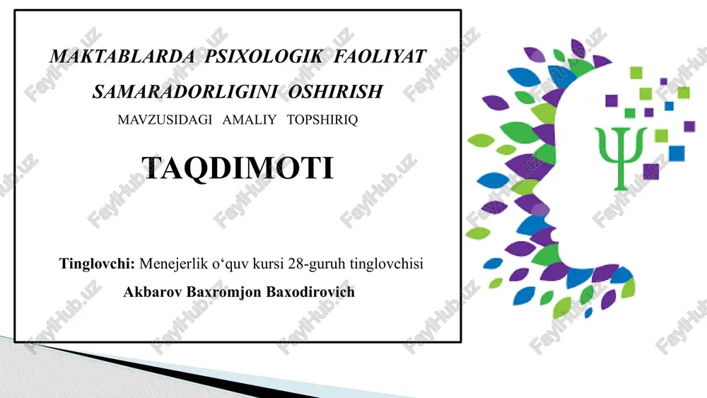 psixologik faoliyat samaradorligini oshirish — PPTX