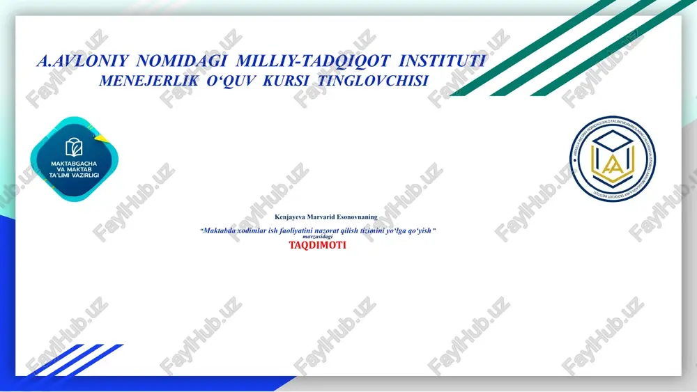 maktabdaxodimlar ish faoliyati nazorat qilish tizimi — PPTX