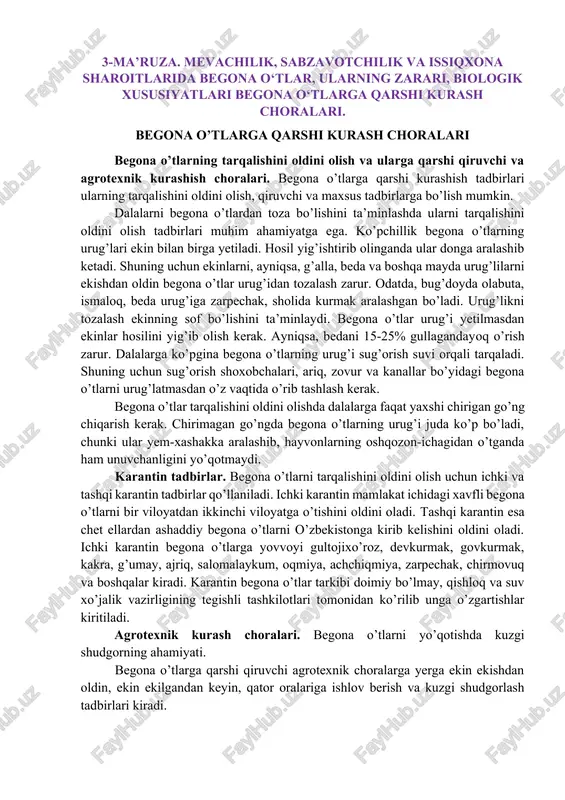 begona o’tlarga qarshi kurash choralari — DOCX