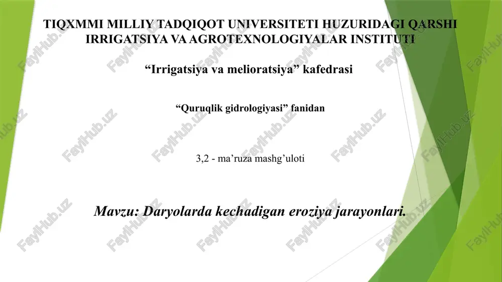 quruqlik gidrologiyasi fanidan ma'ruzama — PPTX