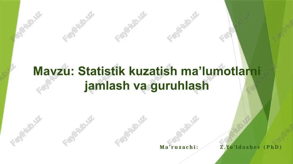 statistikkuzatish ma’lumotlarni jamlash va guruhlash — PPTX