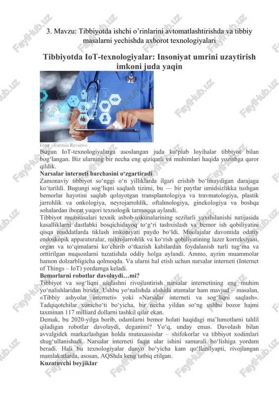 tibbiyotda iot-texnologiyalar — DOCX