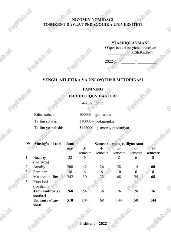 yengil atletika va uni o‘qitish metodikasi — DOC