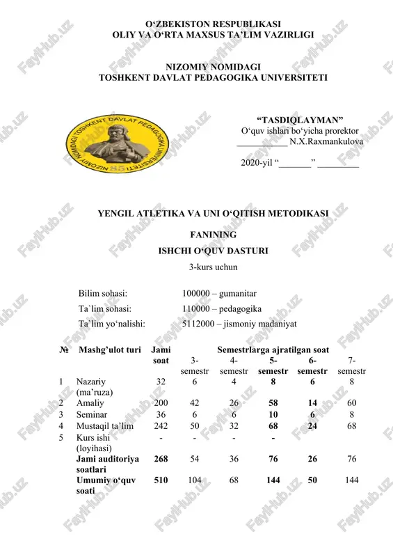 yengil atletika va uni o‘qitish metodikasi — DOC