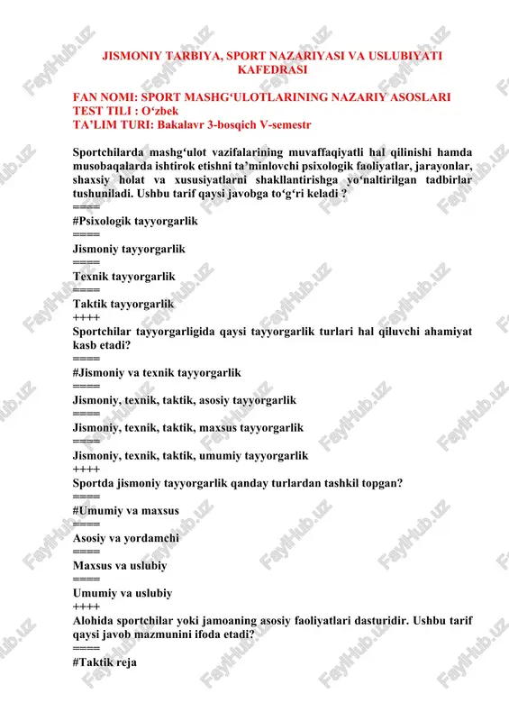 sport mashgʻulotlarining nazariy asoslari — DOCX