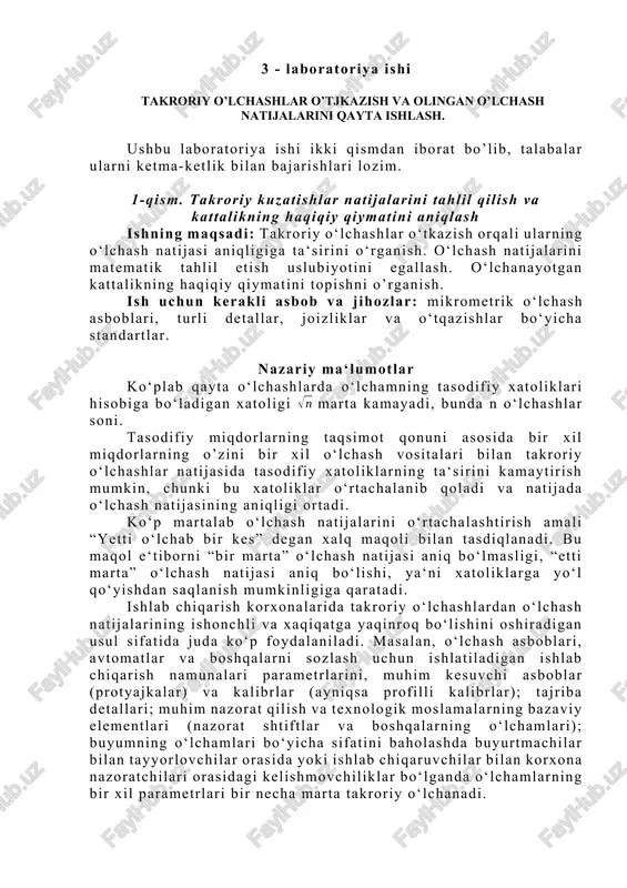 takroriy o’lchashlar ishi — DOCX